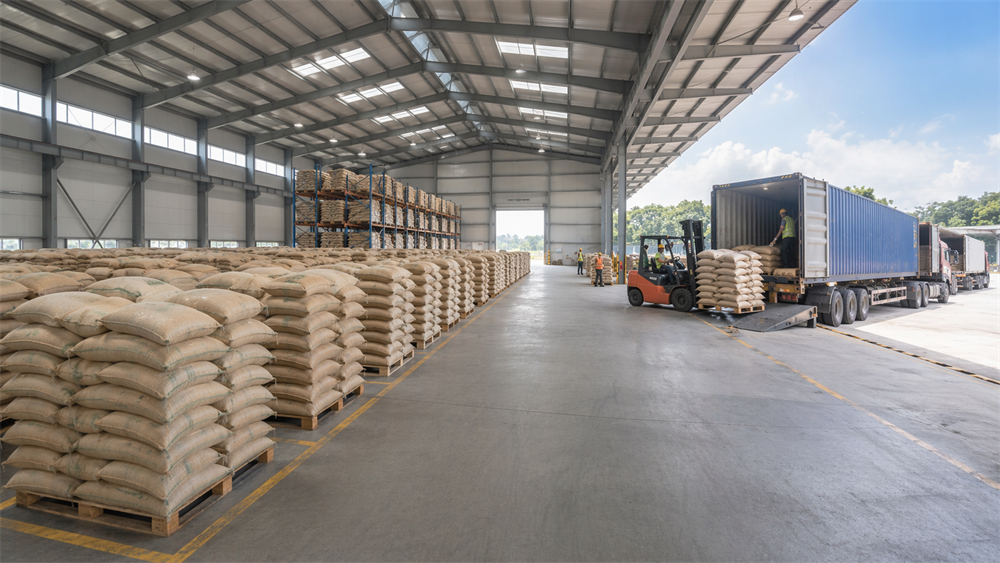 Storage and dispatch visual supporting Super Basmati Rice shipment readiness.